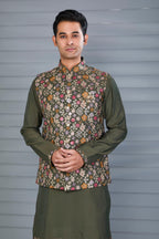 Moss Green Embroidered Kurta Jacket Set with Mehendi and Festive Wear