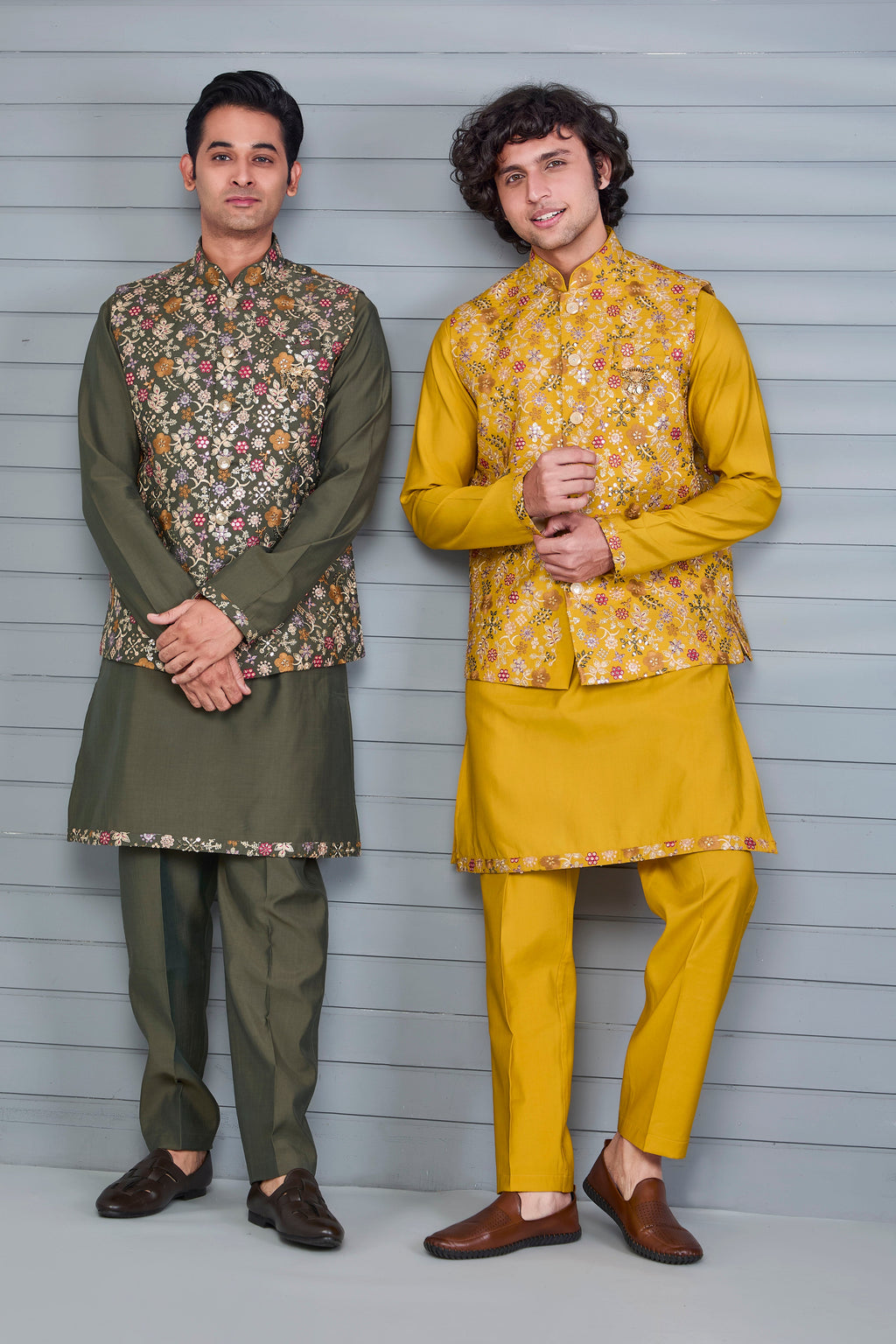 Moss Green Embroidered Kurta Jacket Set with Mehendi and Festive Wear