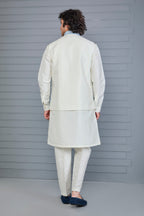Off-white Men's Kurta Jacket Set with Elegance Embroidery work
