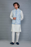 Off-white Men's Kurta Jacket Set with Elegance Embroidery work
