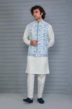 Off-white Men's Kurta Jacket Set with Elegance Embroidery work