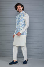 Off-white Men's Kurta Jacket Set with Elegance Embroidery work