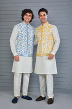 Off-white Men's Kurta Jacket Set with Elegance Embroidery work