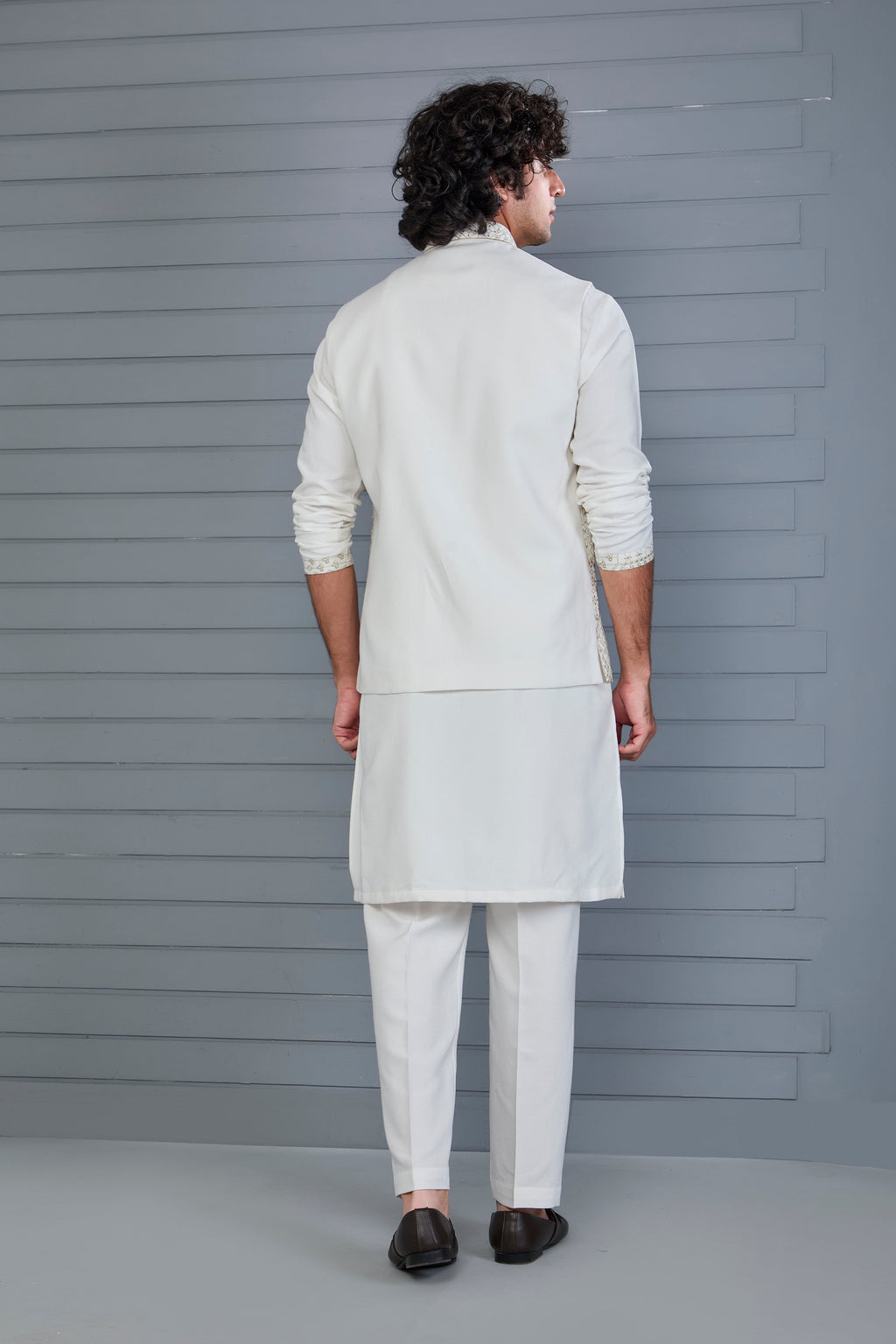 Men's Graceful Off-white Raw Silk Kurta Jacket Set with Comfort Fit