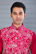 Royal Magenta Raw Silk Men's Kurta Jacket Set for Festive Events