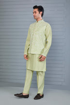 Men's Pastel Green Kurta Jacket Set Crafted in Premium Raw Silk