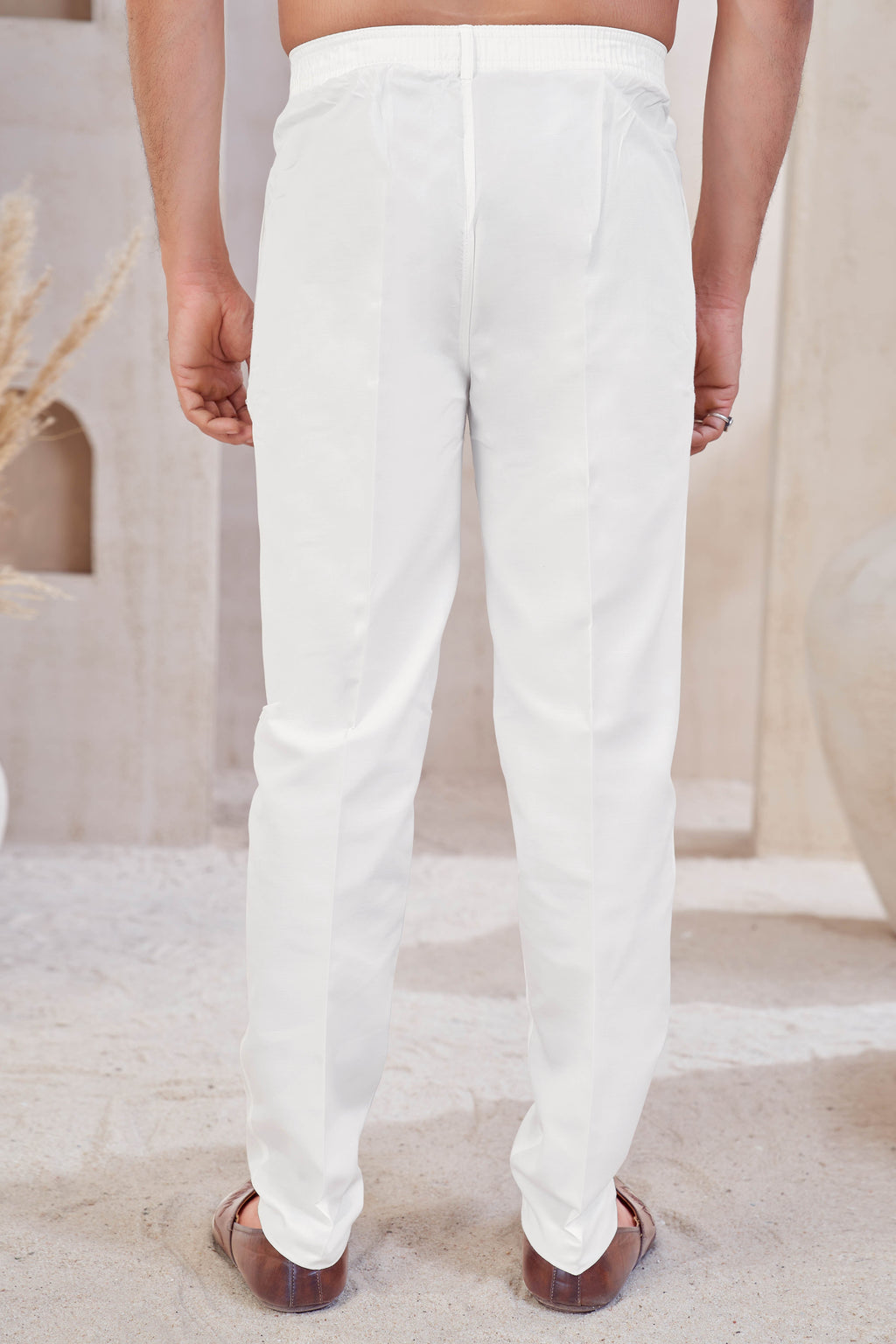 Classic Cream Straight-Cut Trouser Pants