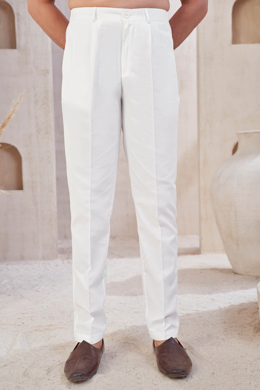 Classic Cream Straight-Cut Trouser Pants