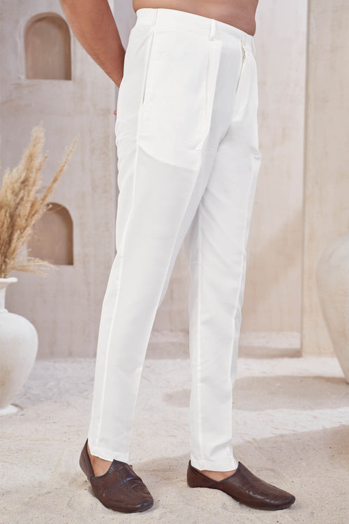 Classic Cream Straight-Cut Trouser Pants