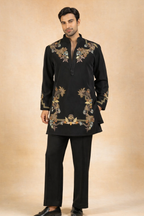 Kapil Sharma inspired black embroidered kurta front view