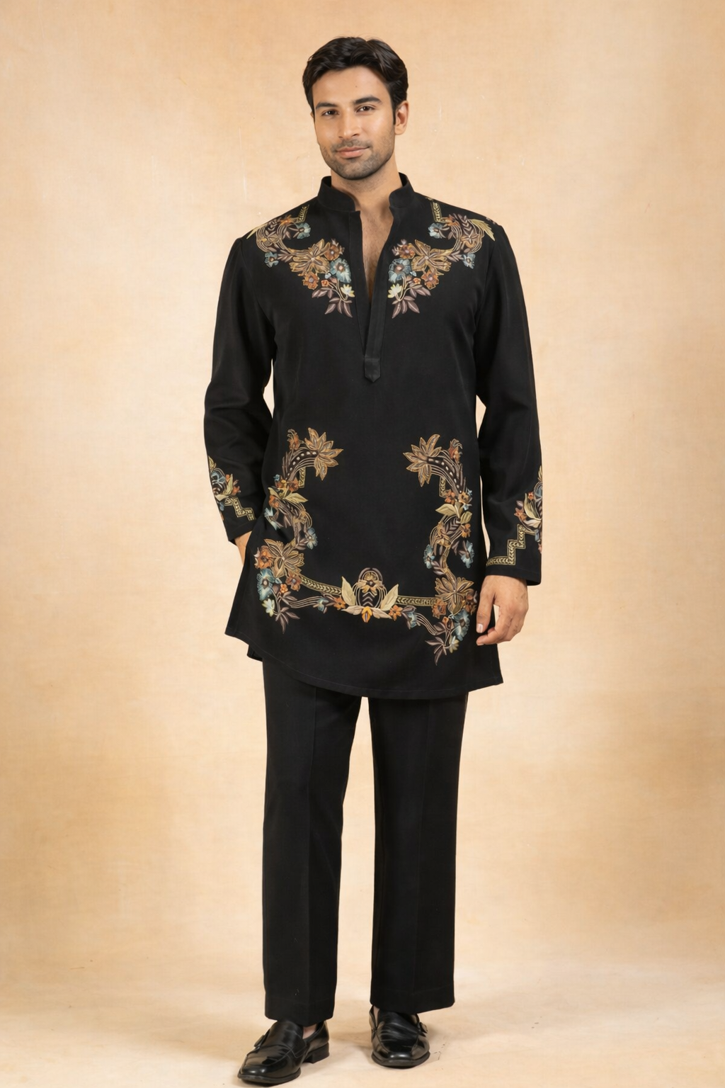 Celebrity style black kurta inspired by Kapil Sharma