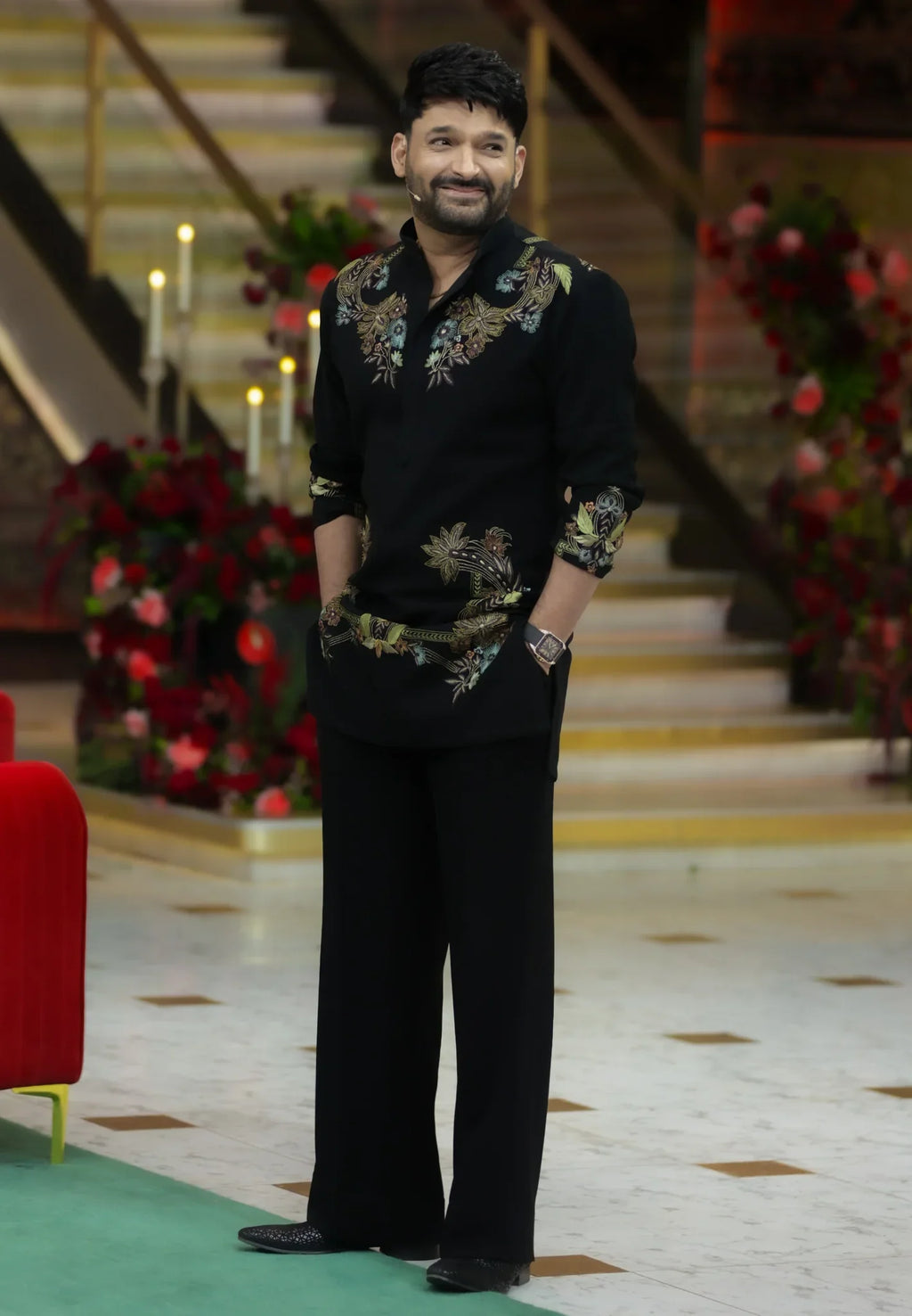 Inspired By Kapil Sharma Signature Look Black Embroidered Kurta with Ballon Pant